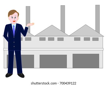 Presentation of a businessman working in the factory.