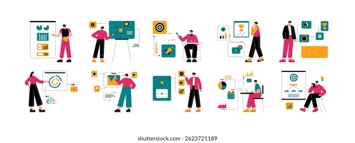 Presentation by entrepreneur in all aspects of marketing, solopreneur vector illustration.