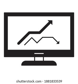 Icono plano de la flecha del gráfico de presentación Finanzas aislado en fondo blanco