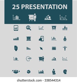 presentation, chart, diagram, growth icons, signs vector concept set for infographics, mobile, website, application
