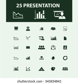 presentation, chart, diagram, growth icons, signs vector concept set for infographics, mobile, website, application 