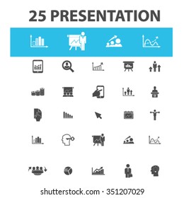 presentation, chart, diagram, growth icons, signs vector concept set for infographics, mobile, website, application
