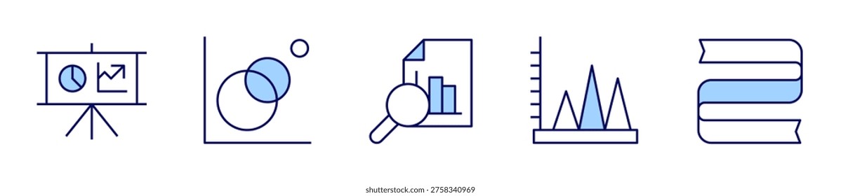 presentation, chart, marketresearch, bar chart, infographics. Chart Icon vector illustration. Line Duotone style. Editable stroke.