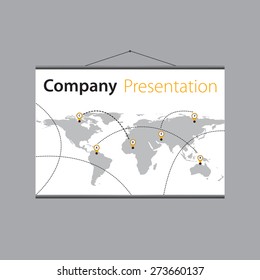 presentation of the company's global delivery on projector screen. Vector design.  map world 