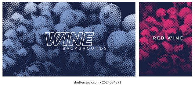 Modelo de capa de apresentação. Imagem de uvas com efeito de meio-tom vetorial. Ideal para projetos de vinho.