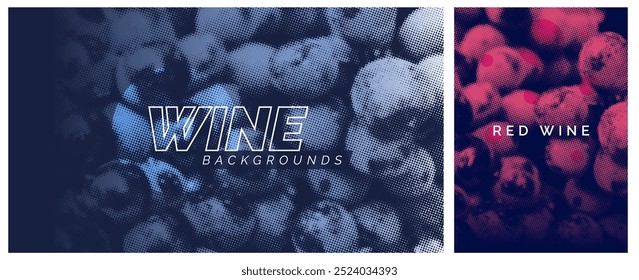 Modelo de capa de apresentação. Imagem de uvas com efeito de meio-tom vetorial. Ideal para projetos de vinho.