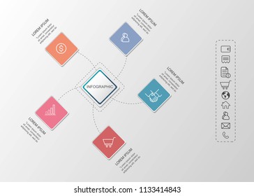 Presentation creative concept business data visualization for infographic. With 5
square options. Vector illustration. 