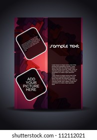 Presentation of creative flyer or cover design with colorful 3d shapes.