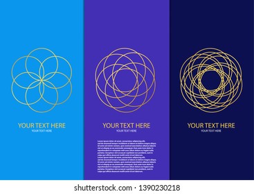 Presentation design. Bright pattern with intersecting golden circles, mandala. Abstract vector set of modern vertical banners. Vector illustration