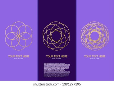 Presentation design. Bright pattern with intersecting golden circles, mandala. Abstract vector set of modern vertical banners. Vector illustration