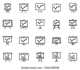 Conjunto de iconos de diseño de presentación. Iconos vectoriales de línea delgada para conceptos móviles y aplicaciones web. Iconos de primera calidad en un estilo plano de moda. Colección del logotipo del contorno negro de alta calidad
