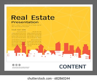 Presentation design template, City buildings and real estate concept, Inspiration for your design all media, Easy to use and edit by add your own logo, images, and text, whatever you want.