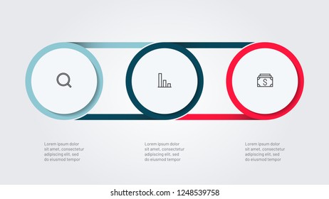 Presentation design template. Timeline with 3 options. Vector illustration. Can be used for workflow diagram, annual report, plan, business process steps, web design.