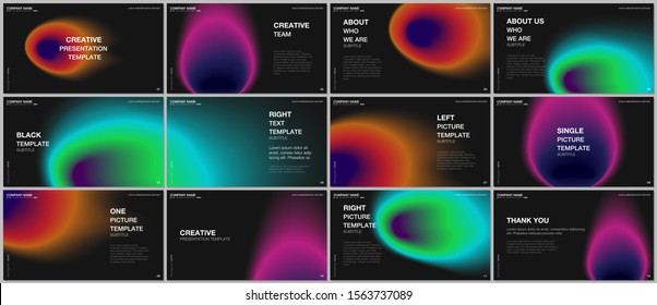 Presentation design vector templates, multipurpose template for presentation slide, flyer, brochure design, infographic presentation. Abstract blur shapes with iridescent colors soft effect gradients