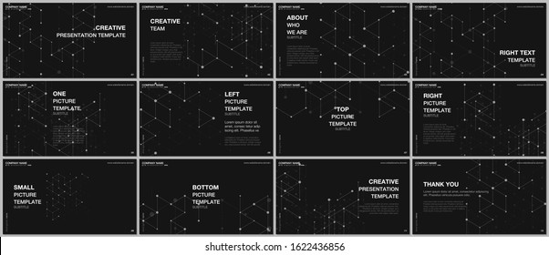 Presentation design vector templates, multipurpose template for presentation slide, flyer, brochure cover design, infographic report presentation. Geometric background with hexagons and triangles.