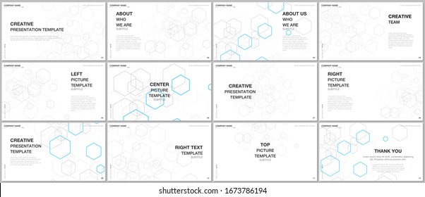 Presentation design vector templates, multipurpose template for presentation slide, flyer, brochure cover design, report presentation. Geometric background with hexagons for medicine, science concepts