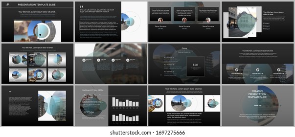 Presentation design vector templates, multipurpose template for presentation slide, flyer, brochure cover design with abstract circle banners. Social media web banner. Social network photo frame.