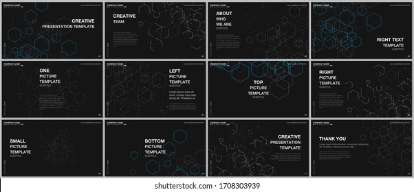 Presentation Design Vector Templates, Multipurpose Template For Presentation Slide, Flyer, Brochure Cover Design. Hexagonal Molecule Structure For Medical, Technology, Chemistry, Science Concepts