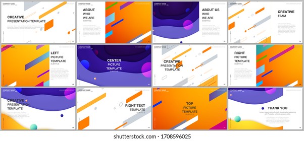 Presentation design vector templates, multipurpose template for presentation slide, flyer, brochure cover design, infographic presentation. Minimal colorful geometric backgrounds with dynamic shapes.