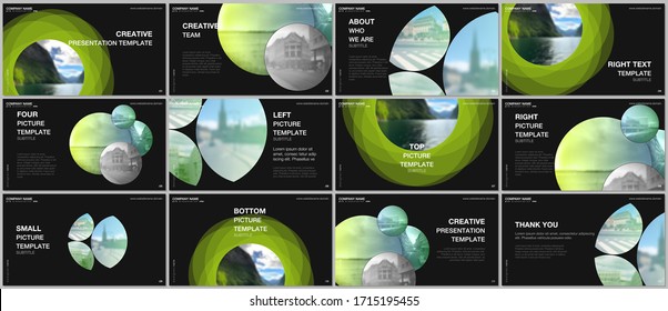 Presentation design vector templates, multipurpose template for presentation slide, flyer, brochure cover design, infographic report presentation. Abstract green fresh fluid geometric design.