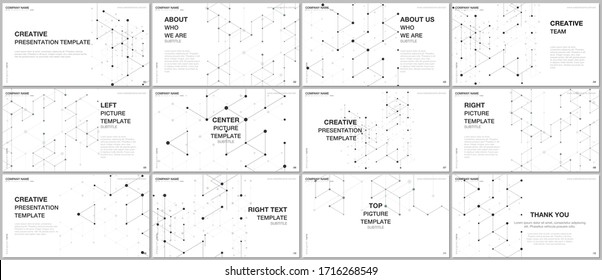 Präsentationsdesign-Vektorillustration-Vorlagen, Mehrzweck-Vorlage für Präsentationsfolien, Flyer, Broschüren-Cover-Design, Infografik-Reportpräsentation. Geometrischer Hintergrund mit Hexagonen und Dreiecken.