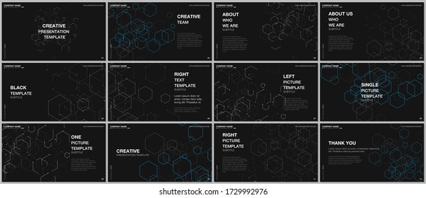 Presentation design vector templates, multipurpose template for presentation slide, flyer, brochure cover design. Hexagonal molecule structure for medical, technology, chemistry, science concepts