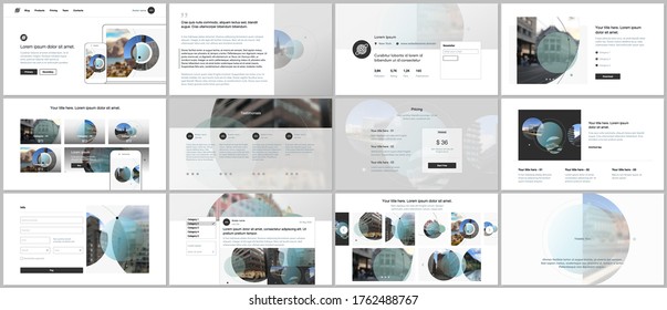 Presentation design vector templates, multipurpose template for presentation slide, flyer, brochure cover design with abstract circle banners. Social media web banner. Social network photo frame.