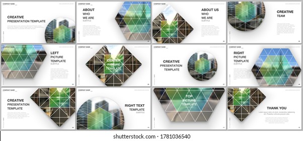 Presentation design vector templates, multipurpose template for presentation slide, flyer, brochure cover design, infographic presentation. Abstract geometric backgrounds with simple triangle shapes.