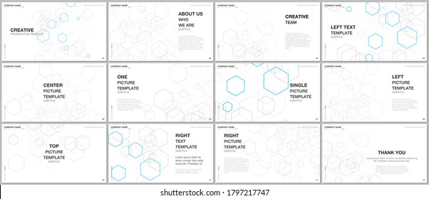 Presentation design vector templates, multipurpose template for presentation slide, flyer, brochure cover design, report presentation. Geometric background with hexagons for medicine, science concepts