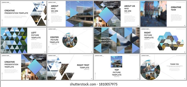 Presentation design vector templates, multipurpose template with triangles, triangular pattern for presentation slide, flyer, brochure cover design, infographic report. Background with place for photo