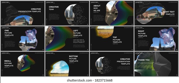 Presentation design vector templates, multipurpose template for presentation slide, flyer, brochure cover design, infographic report. Simple minimal design background with geometric curved shapes.