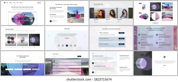 Presentation design vector templates, multipurpose template for presentation slide, flyer, brochure cover design with abstract circle banners. Social media web banner. Social network photo frame.