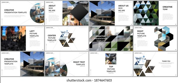 Presentation design vector templates, multipurpose template with triangles, triangular pattern for presentation slide, flyer, brochure cover design, infographic report. Background with place for photo