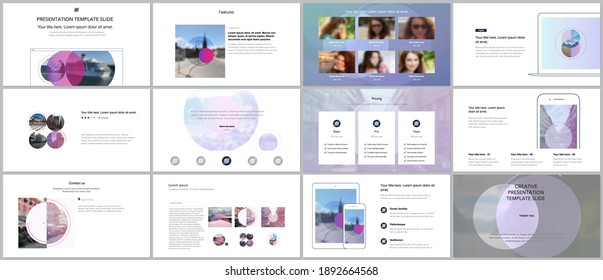 Presentation design vector templates, multipurpose template for presentation slide, flyer, brochure cover design with abstract circle banners. Social media web banner. Social network photo frame.