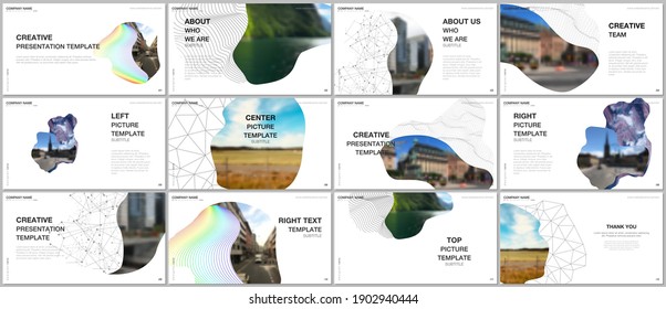 Presentation design vector templates, multipurpose template for presentation slide, flyer, brochure cover design, infographic report. Simple minimal design background with geometric curved shapes.