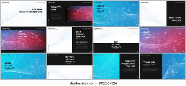 Presentation Design Vector Templates, Multipurpose Template For Presentation Slide, Flyer, Brochure Cover Design, Infographic Report. Polygonal Science Background With Connecting Dots And Lines.