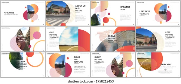 Presentation design vector templates, multipurpose template for presentation slide, flyer, brochure cover design, infographic report. Simple design background with circles, geometric round shapes.