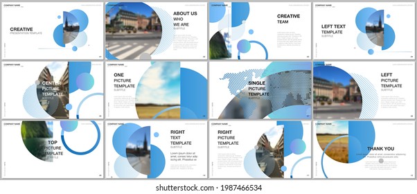 Presentation design vector templates, multipurpose template for presentation slide, flyer, brochure cover design, infographic report. Simple design background with circles, geometric round shapes.