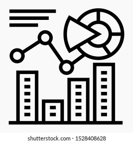 Presentation of the development of a city or business. Promotion of an idea. Development strategy. Construction management. Smart city. Growth chart of a megalopolis. Promotion plan. Vector icon.