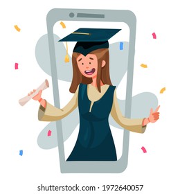 Presentation of diplomas by video communication. Graduate in mantle with diploma