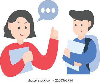 presentation discussing with friends in college flat design illustration