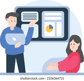 presentation discussing with friends in college flat design illustration
