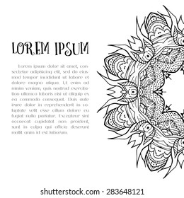 Presentation, document, poster, brochure, flyer template with mandala. Abstract design. Doodle vector illustration. Good for marketing materials, company branding, greeting card, wedding, invitation.