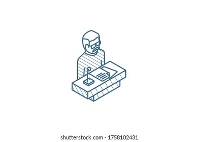 Presentation, education speaker, lecture, teacher isometric icon. 3d vector illustration. Isolated line art technical drawing. Editable stroke