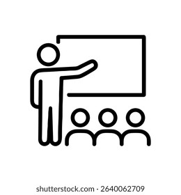 Presentation Educator teaching small class. Icon symbol illustration