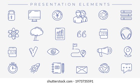 Presentation Elements concept line style vector icons set.