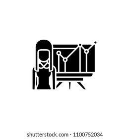 Presentation of an employee black icon concept. Presentation of an employee flat  vector symbol, sign, illustration.