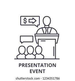 Presentation event line icon concept. Presentation event vector linear illustration, symbol, sign