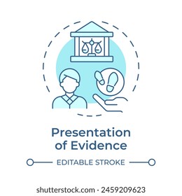 Presentation of evidence soft blue concept icon. Supreme court, judicial system. Round shape line illustration. Abstract idea. Graphic design. Easy to use in infographic, presentation