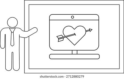 Die Präsentation zeigt eine Strichfigur mit einem Monitor, auf dem ein von einem Pfeil durchstochenes Herz angezeigt wird